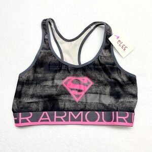Under Armour Superman Sports Bra Womens Size S Gray Pink HeatGear Activewear DC